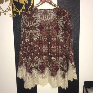 Patrons of Peace lace trim bell sleeve tunic dress